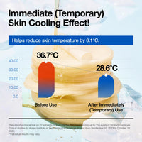 Thumbnail for Product with text about immediate skin cooling effect and temperature reduction, set against a blurred natural background.