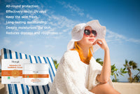 Thumbnail for Woman sunbathing with Hoya Intensive UV Sunblock Cream packaging on a beach chair.