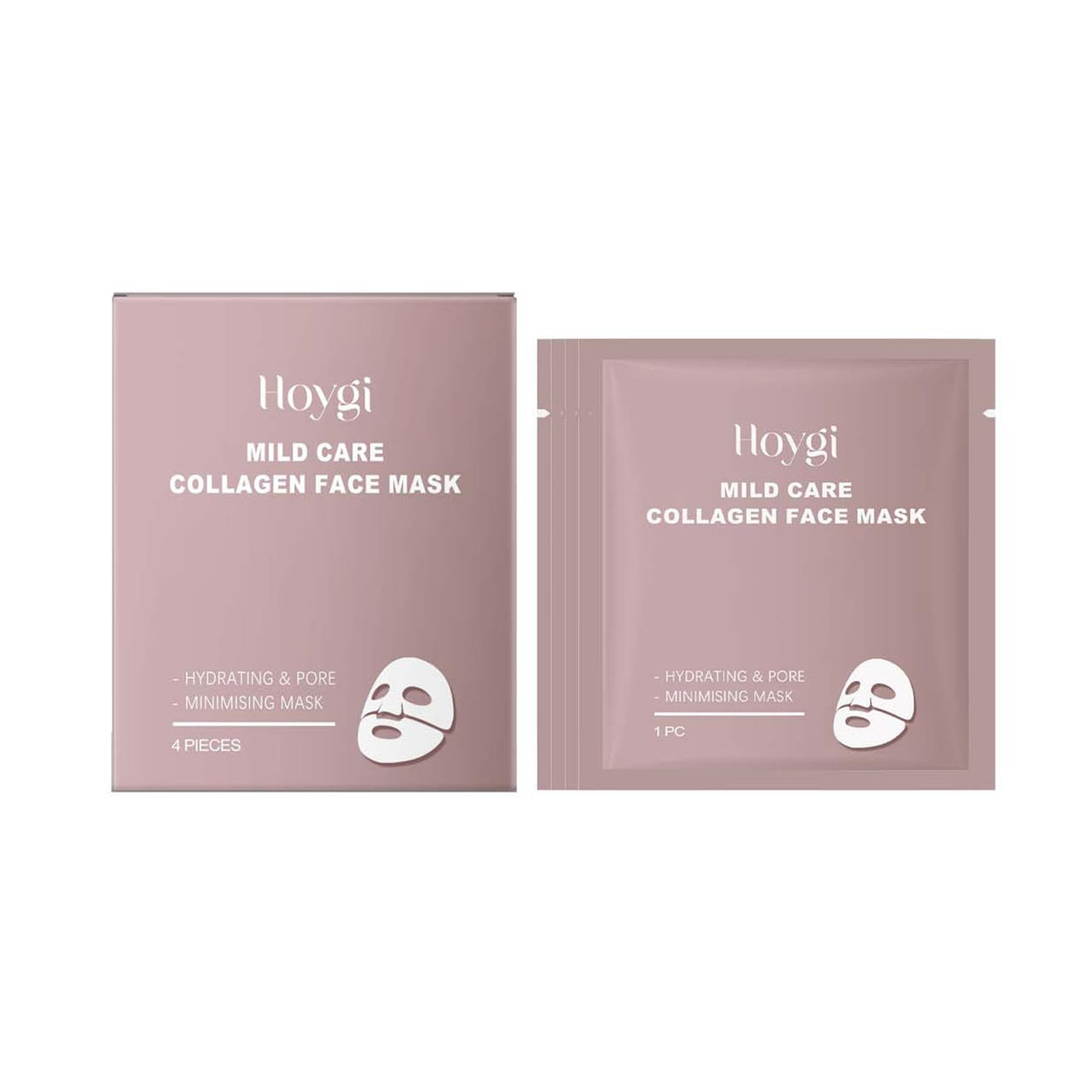 Four Hoygi Mild Care Collagen Face Mask packages on a white background