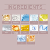 Thumbnail for List of skincare product ingredients with corresponding images on a beige background: mild collagen face mask set, 4 pieces