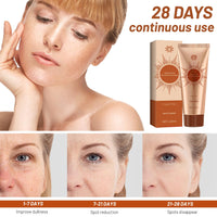 Thumbnail for Cosmetic product packaging with a woman's face and before-and-after effects on a white background.