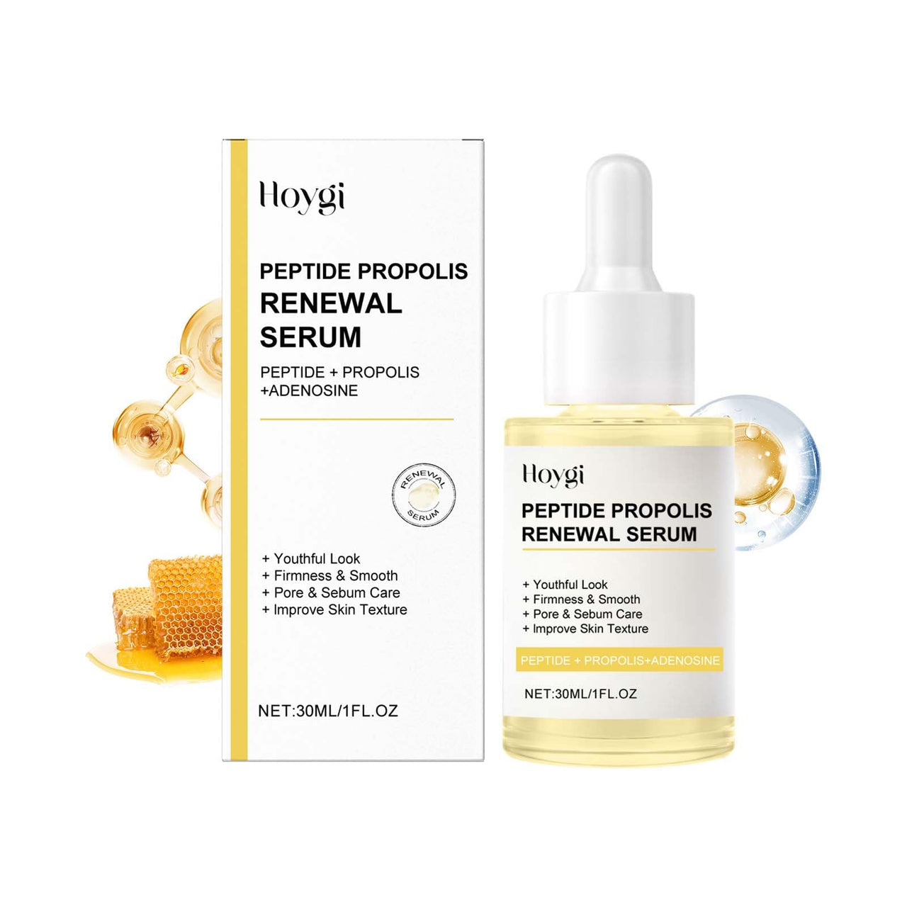 Hoygi Peptide Propolis Renewal Serum bottle and packaging on a white background