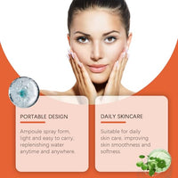 Thumbnail for Woman applying skincare product with text about portable design and daily skincare benefits on an orange and white background.