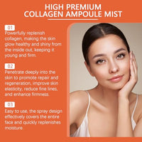 Thumbnail for Advertisement for high premium collagen ampoule mist with a woman's face on an orange background