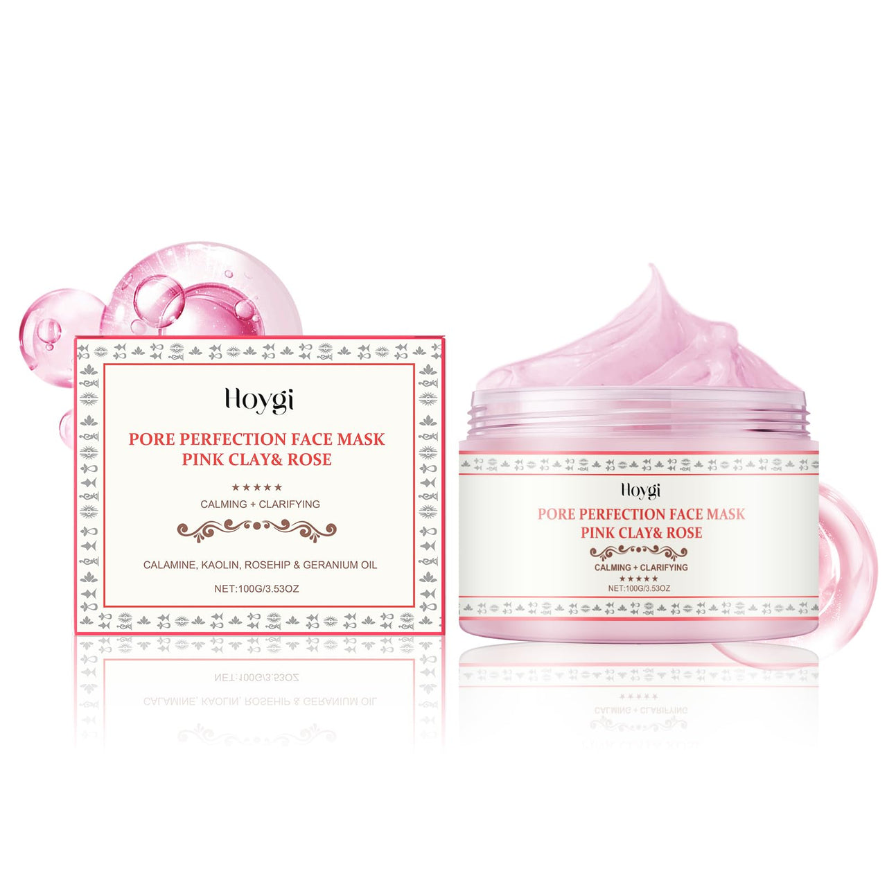 Hoygi Pore Perfection Face Mask Pink Clay & Rose with packaging on a white background