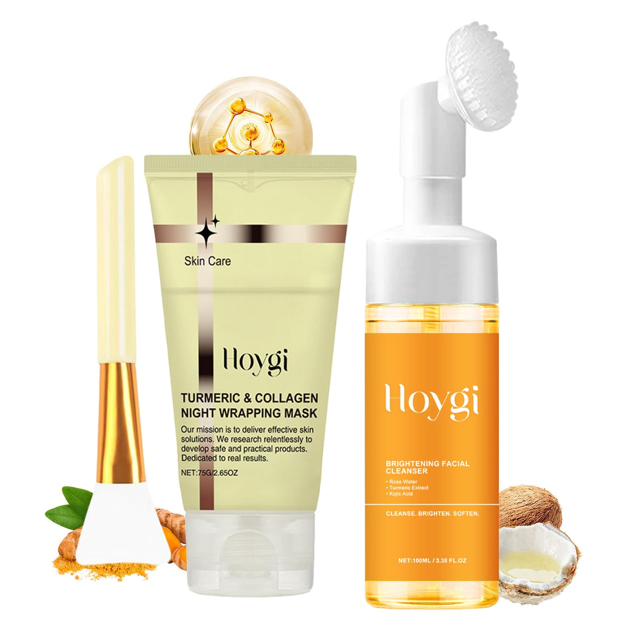 Two skincare products with 'Hoygi' branding on a white background