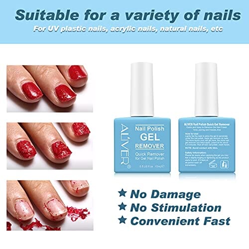 ALIVER Gel Nail Polish Remover for Nails in 3-5 Minutes, Easily & Quickly Remove Gel, No Need for Foil, Soaking or Wrapping, Protect Your Nails-15 ml