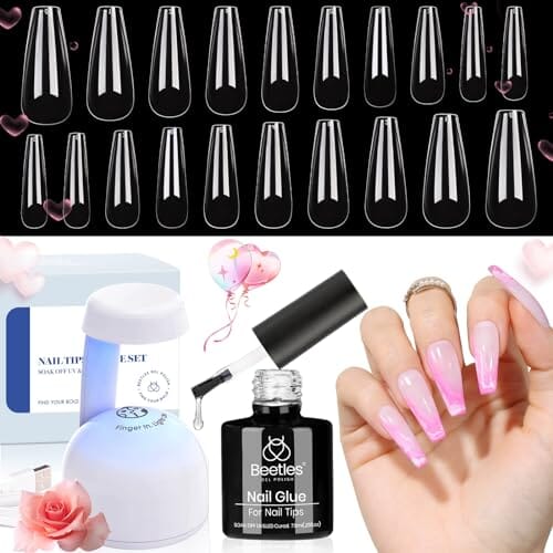 Beetles Gel Polish Beetles Gel Nail Kit | Easy Nail Extension Set with 500Pcs Soft Gel Nail Tips