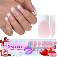 Thumbnail for btartboxnails BTArtboxnails French Gel Nail Tips - French Tip Press on Nails Pink Long Square XCOATTIPS Pre-applied Tip Primer & Base Coat, No Need to File Fake Nails for Nail Art DIY