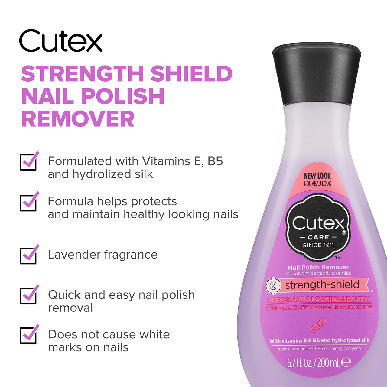 Cutex Cutex Nail Polish Remover, Strength Shield, Leaves Nails Looking Healthy, Contains Vitamins E, B5 & Hydrolyzed Silk, 6.76 Fl Oz