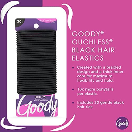GOODY GOODY Womens Ouchless Braided Elastics, Black, 30 Count
