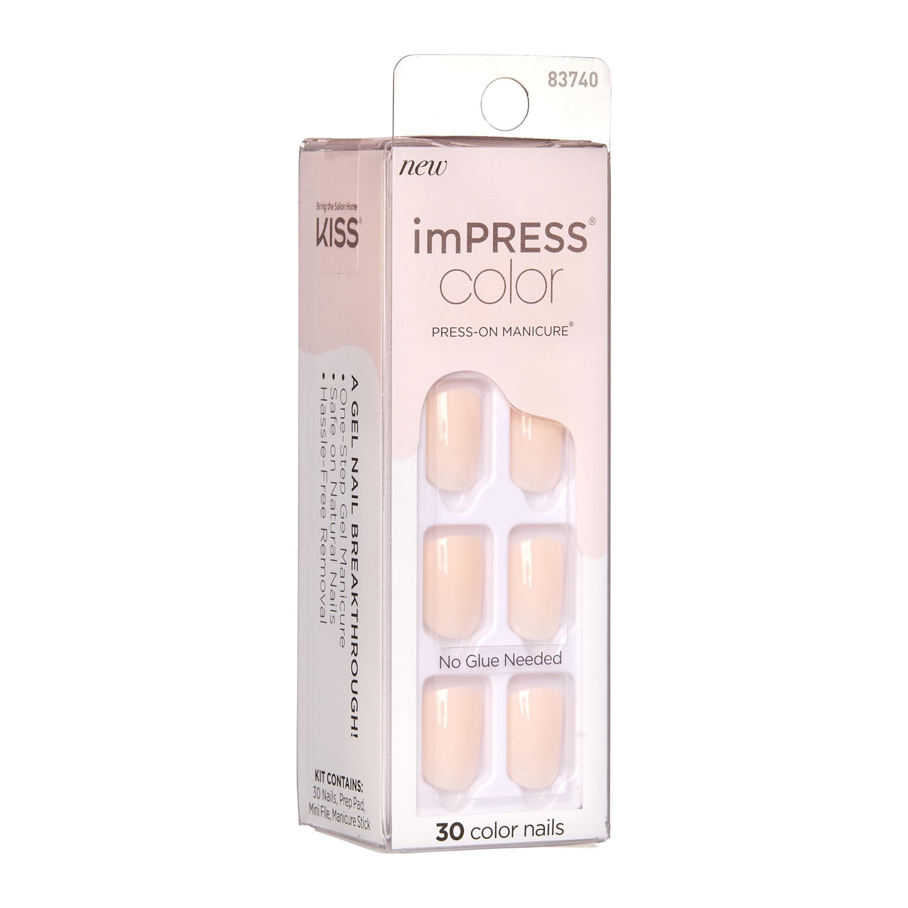 imPRESS imPRESS KISS No Glue Mani Press On Nails, Color, 'Point Pink', Pink, Short Size, Squoval Shape, Includes 30 Nails, Prep Pad, Instructions Sheet, 1 Manicure Stick, 1 Mini File