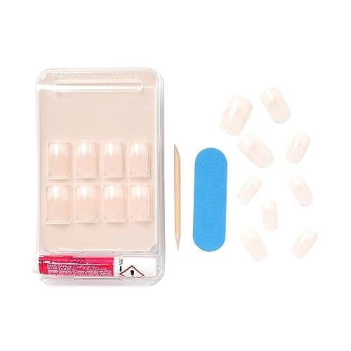 KISS KISS Salon Acrylic Press On Nails, Nail glue included, Cashmere', French, Medium Size, Squoval Shape, Includes 28 Nails, 2g Glue, 1 Manicure Stick, 1 Mini file