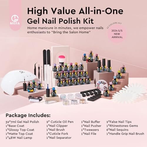 MEFA MEFA 56 Pcs Gel Nail Polish Kit with U V Light, 32 Colors