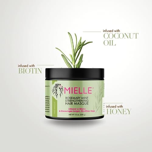 Mielle Organics 12 Oz Mielle Organics Rosemary Mint Strengthening Hair Masque, Essential Oil & Biotin Deep Treatment, Miracle Repair for Dry, Damaged, & Frizzy Hair, 12 Ounces