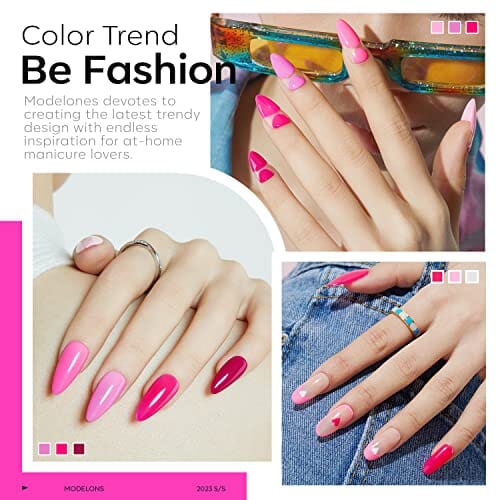 modelones modelones Pink Gel Nail Polish Set 6 Colors, Hot Pink Tones Neon Pink Shades Magenta Sakura Light Soft to Dark Nail Art Design for Women Girls Salon DIY Home Manicure Kit Valentine's Day Nails Gift